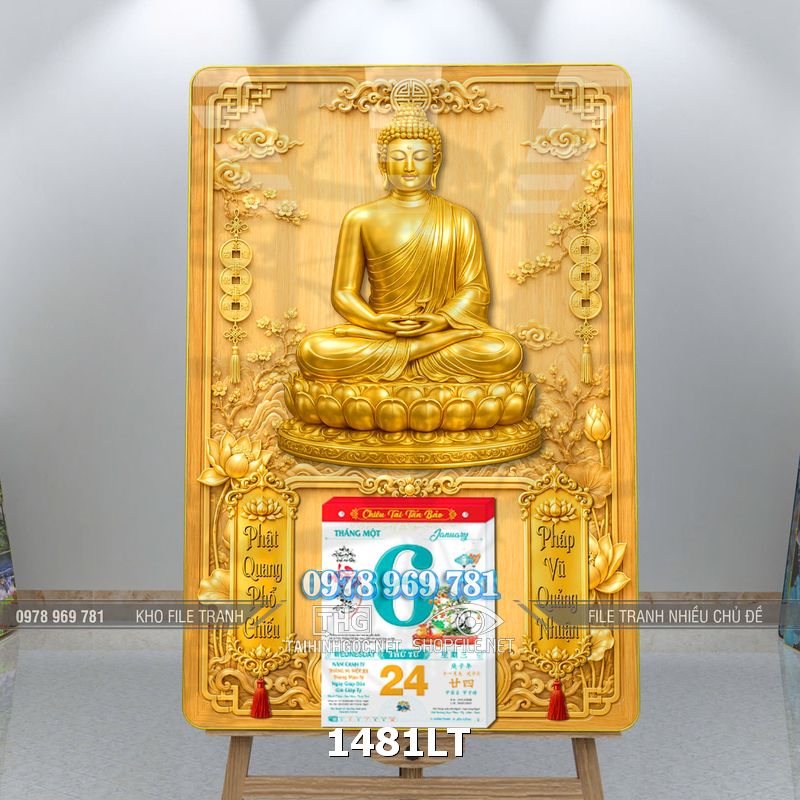 File lịch Tết Phật vàng gold treo tường 1481LT