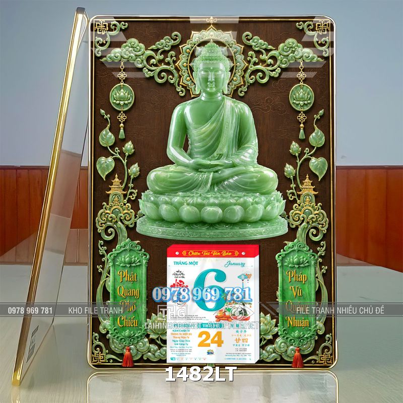 File lịch Tết phật giáo ngọc bích phù điêu năm mới 1482LT
