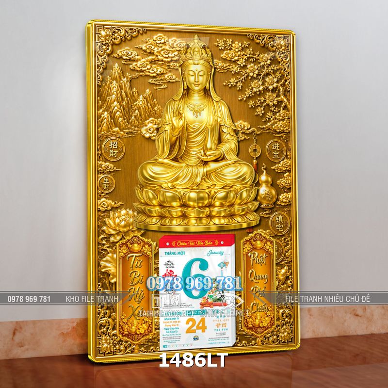 File lịch phật quan âm bồ tát chất liệu vàng gold Tết 2027 đinh mùi 1486LT