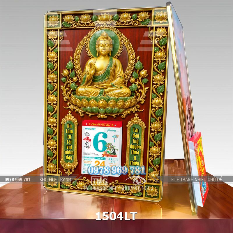 File lịch bloc phật giáo tráng gương laminate 1504LT