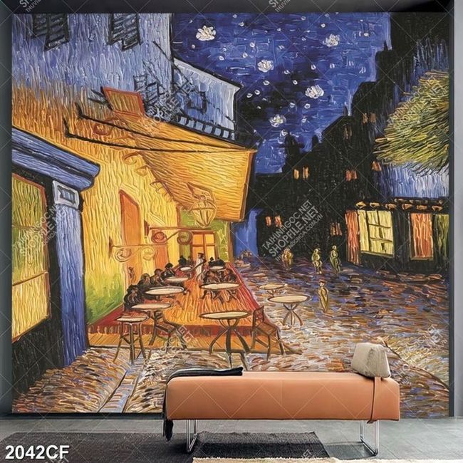 Tranh vẽ tường phong cảnh quán coffee về đêm