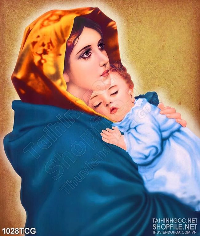 Tranh Công Giáo Đức Mẹ Maria Ôm Babby Bé Nhỏ Trong Lòng