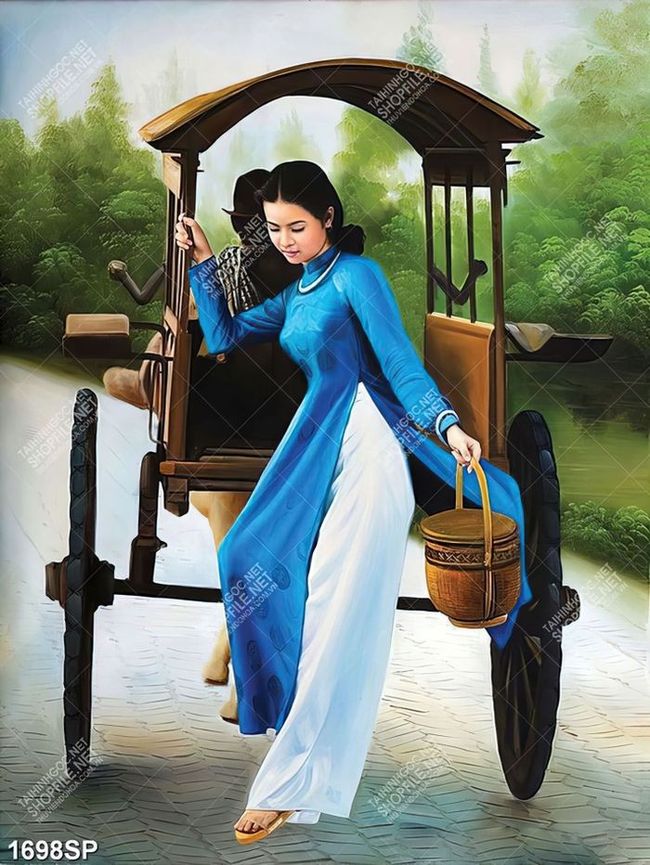 Tranh vẽ phụ nữ Việt Nam mặc áo dài truyền thống