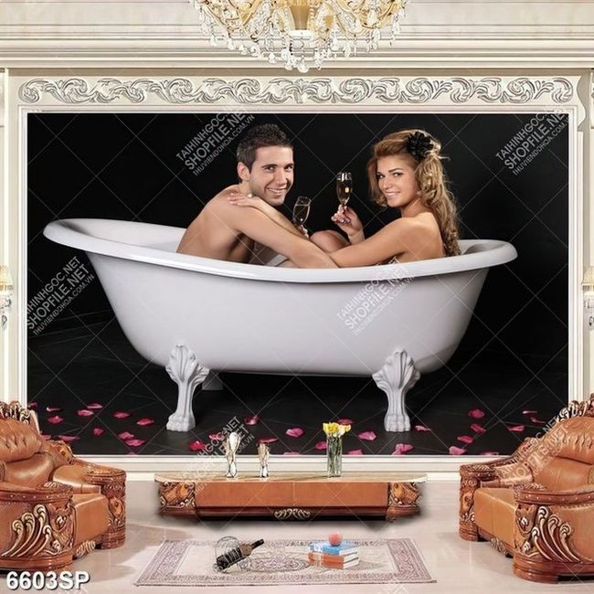 Tranh cặp đôi ngồi trong bồn tắm SP6603