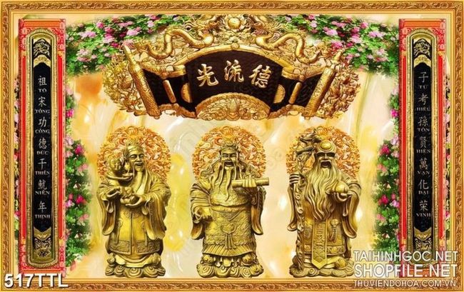 Tranh tài lộc ông tam đa đúc vàng cung hỷ