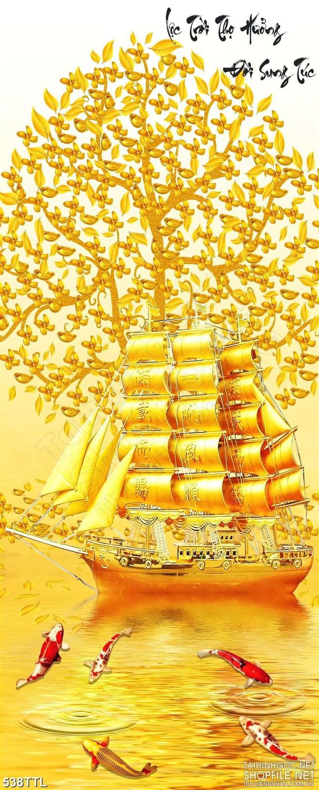 Tranh in treo tết cây kim tiền phong thủy đón tết