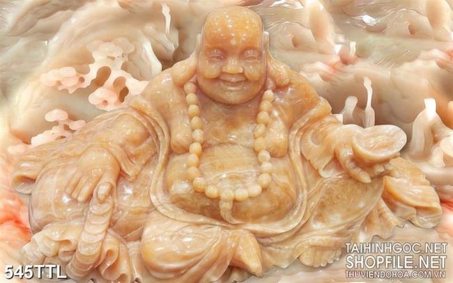 Tranh trang trí Phật Di Lặc ngồi thiền giả ngọc