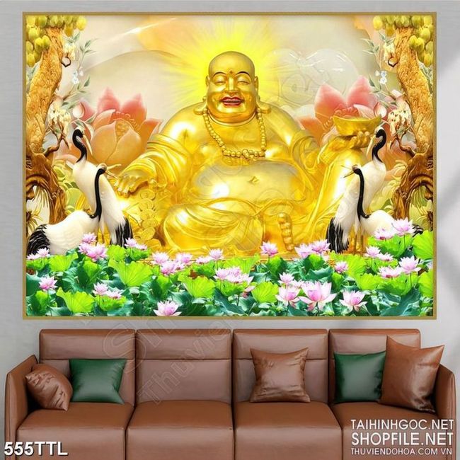 Tranh trang trí Phật Di Lặc tỏa ánh hòa quang