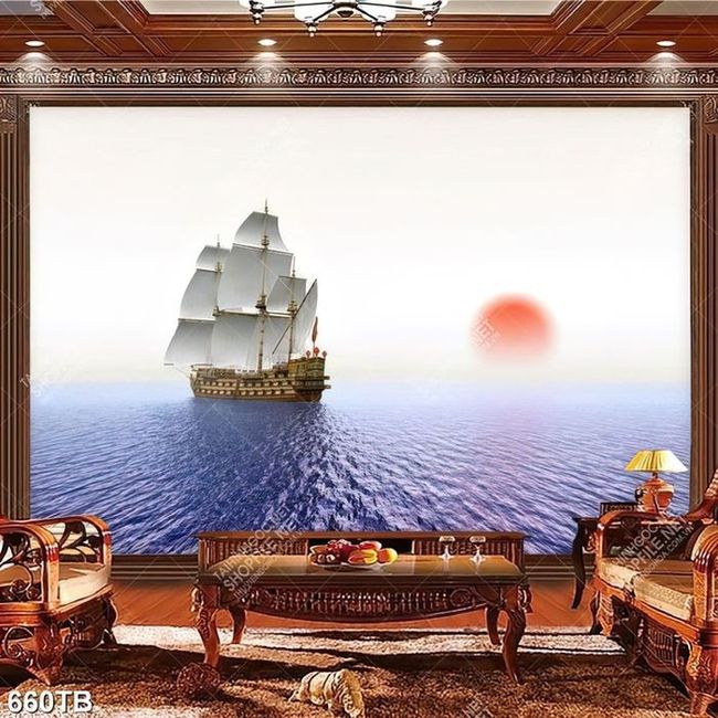 Tranh decor phòng chiếc thuyền trên mặt biển tím nghệ thuật