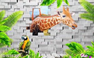 Tranh 3D hươu cao cổ dán tường đẹp độc đáo