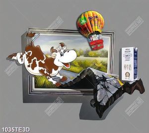 Tranh chú bò sữa và khinh khí cầu chất lượng cao