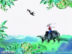 Tranh bé chăn trâu trên đồng cỏ chất lượng cao