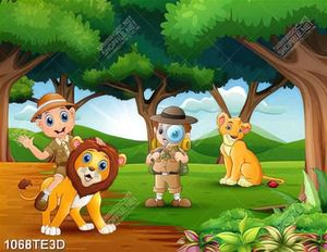 Tranh sư tử và hổ trong rừng in tường phòng trẻ em