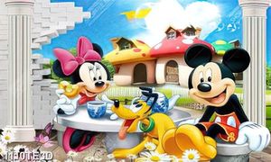 Tranh đôi chuột Mickey dán tường 3D