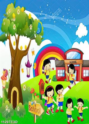 Tranh trẻ em đi học dán tường mẫu giáo chất lượng cao