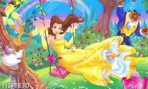 Tranh giai nhân và quái vật dán tường đẹp