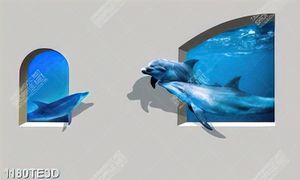 Tranh 3D cá heo in tường đẹp