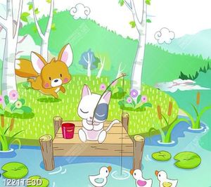 Tranh dán tường chó và thỏ