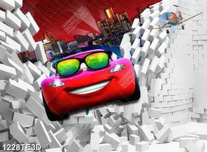 Tranh 3D dán tường xe đua
