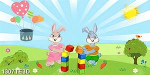 Tranh 2 chú thỏ trong công viên