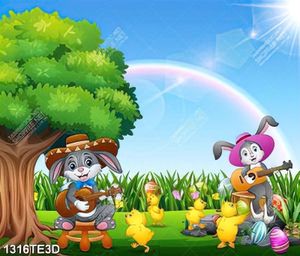 Tranh thỏ con đàn hát trong khu rừng chất lượng cao