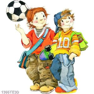 Tranh 2 cậu bé đá banh dán tường chất lượng cao