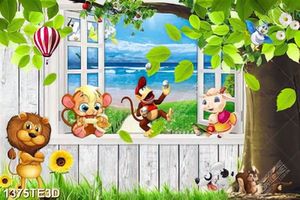 Tranh 3D các con vật trên cửa sổ