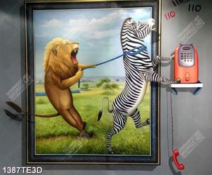 Tranh 3D sư tử và ngựa vằn