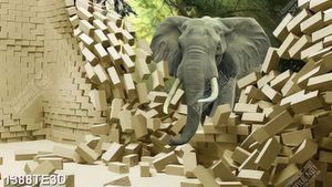 Tranh 3D chú Voi dán tường đẹp