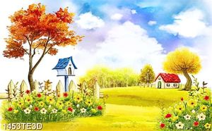 Tranh màu nước ngôi nhà nhỏ