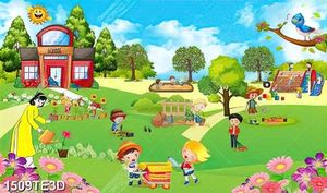 Tranh cô dạy bé trồng cây