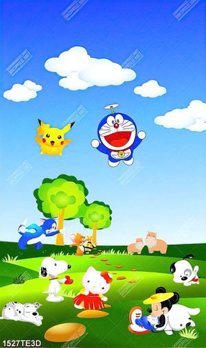Tranh Doreamon và Pokemon dán tường phòng trẻ em