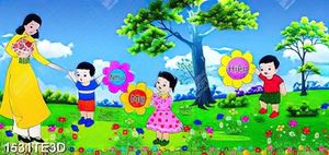Tranh cô giáo dạy các trẻ mẫu giáo