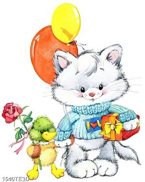 Tranh màu nước chú mèo con