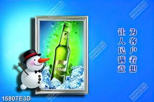 Tranh 3D người tuyết và chai bia