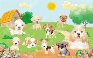 Tranh các con chó trong khu vườn xinh xắn