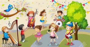 Tranh bé tập âm nhạc dán tường đẹp