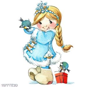 Tranh màu nước cô bé và chú chim