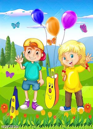 Tranh tranh bé đi picnic trên đồng cỏ
