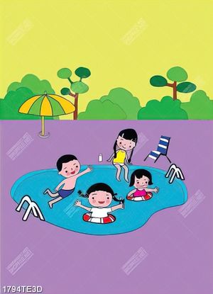 Tranh bé tập bơi