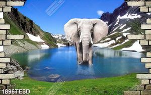 Tranh Voi uống nước đẹp