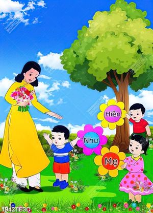 Tranh cô giáo dạy bé mẫu giáo