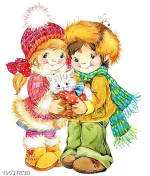 Tranh màu nước 2 cô bé dễ thương