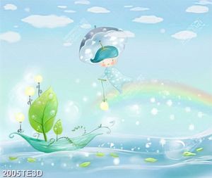 Tranh 3D dán tường cô bé và cầu vồng