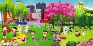 Tranh 3D bé vui chơi trong công viên