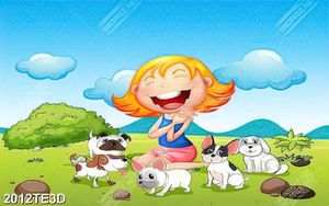 Tranh 3D cô bé và chó cute