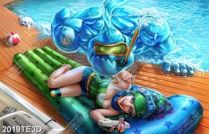 Tranh thiếu nữ bên hồ bơi