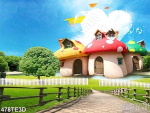 Tranh vector ngôi nhà nấm trên đồng