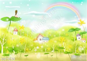 Tranh hoạt hình ngôi nhà cầu vồng psd