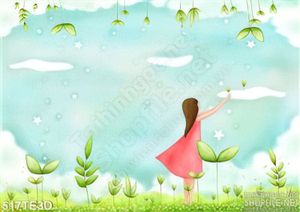 Tranh cô gái ngắm lá psd